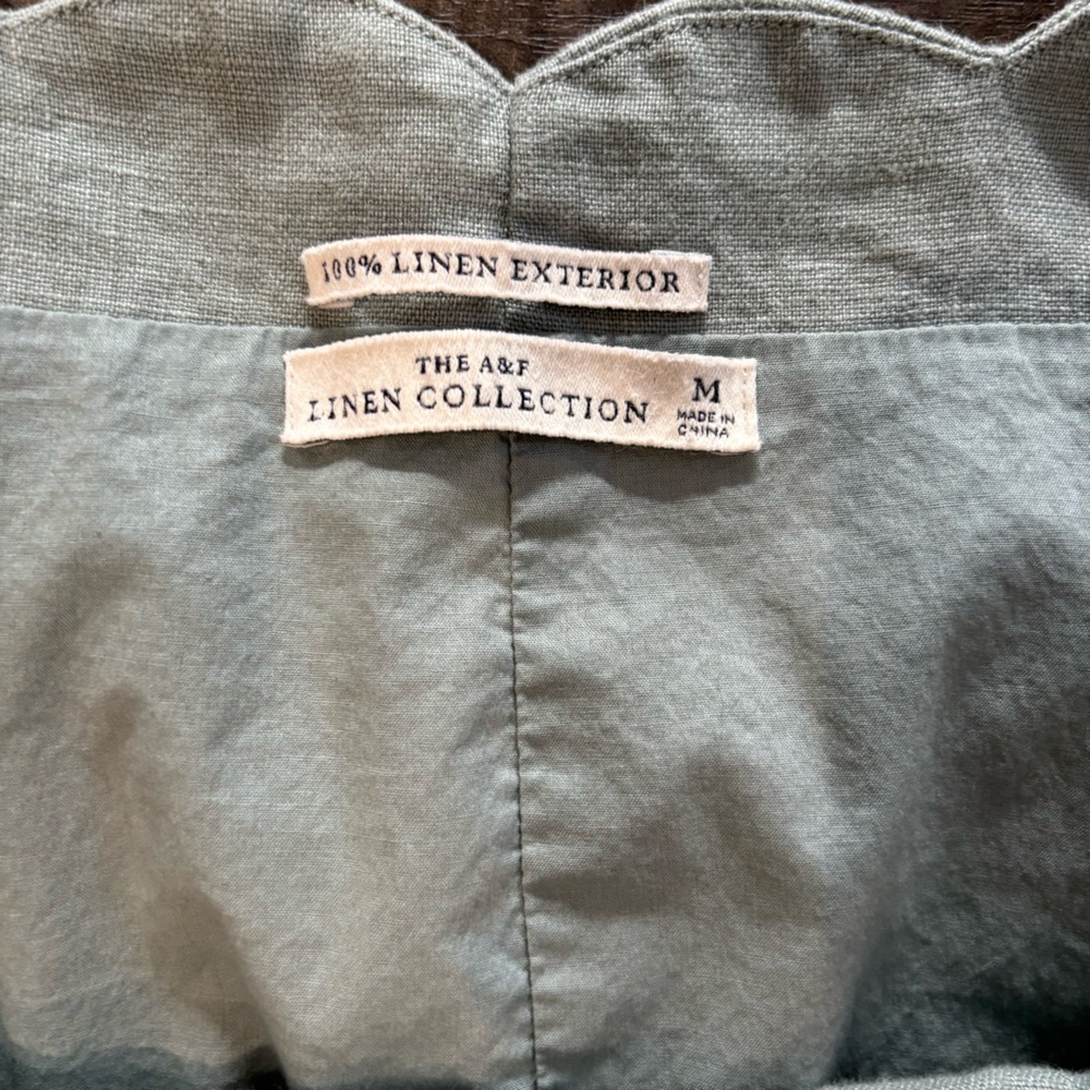 Abercrombie & Fitch Sage Green Linen Collection Scalloped Edge Dress - Picture 3 of 8